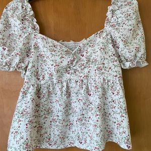 SHEIN Shirred Back Puff Sleeve Ditsy Floral Babydoll Top